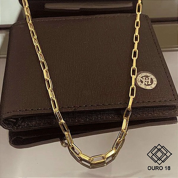 Cordão Masculino Cadeado Oco Ouro 18k - 60cm