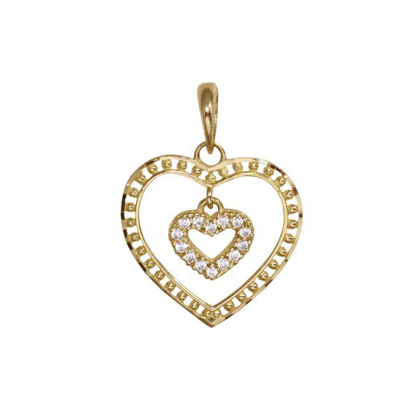Pingente Coração Ouro 18k Zircônias