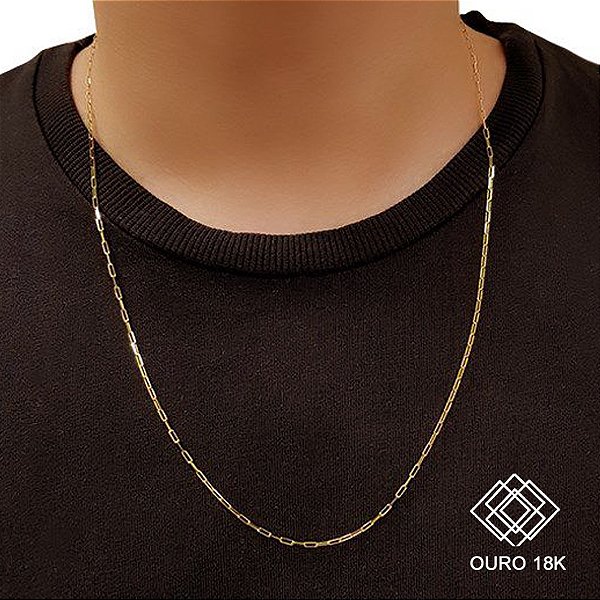 Cordão Masculino Cadeado Oco Ouro 18k - 60cm