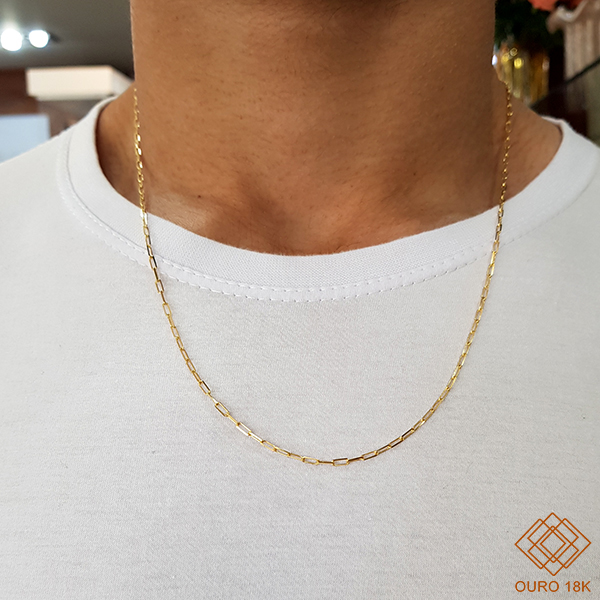 Cordão Cadeado Oco Masculino Ouro 18k - 60cm