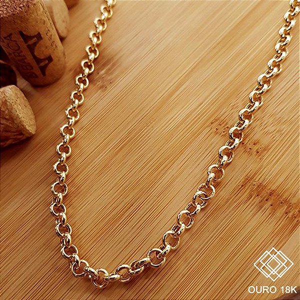 Cordão Elo Português Oco Ouro 18k - 50cm