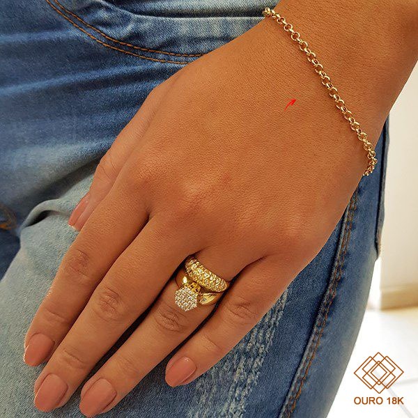 Pulseira Elo Português Oco 3mm Ouro 18k