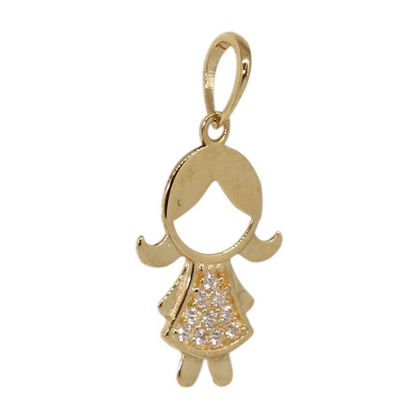 Pingente Menina Ouro 18k Zircônias