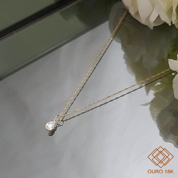 Kit Cordão Ouro 18k + Pingente Gota Ouro 18k