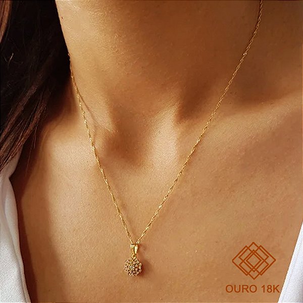 Kit Cordão Ouro 18k + Pingente Rainha Ouro 18k Zircônias
