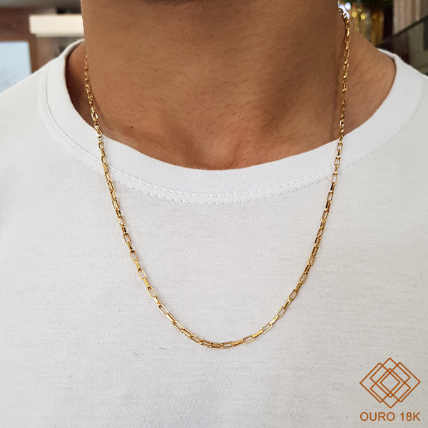 Cordão Masculino Cadeado Oco Ouro 18k - 60cm