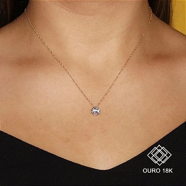 Kit Cordão + Pingente Ponto de Luz Ouro 18k Zircônia