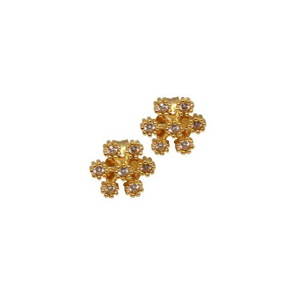 Brinco Flor Ouro 18k Zircônias