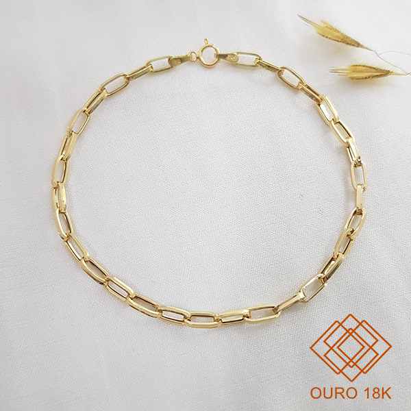 Pulseira Masculina Oca Cadeado Ouro 18k