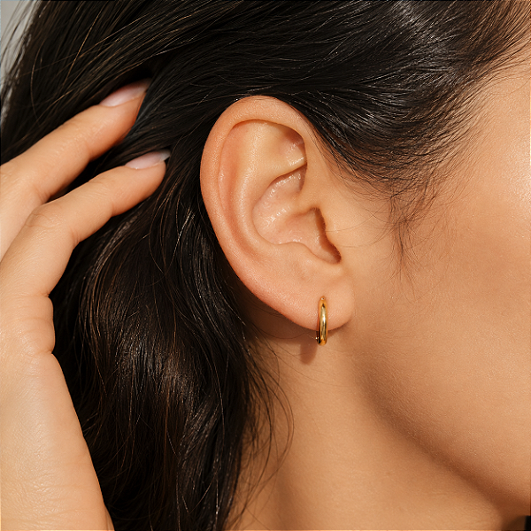Brinco Argola Meia Cana Pequena Ouro 18k