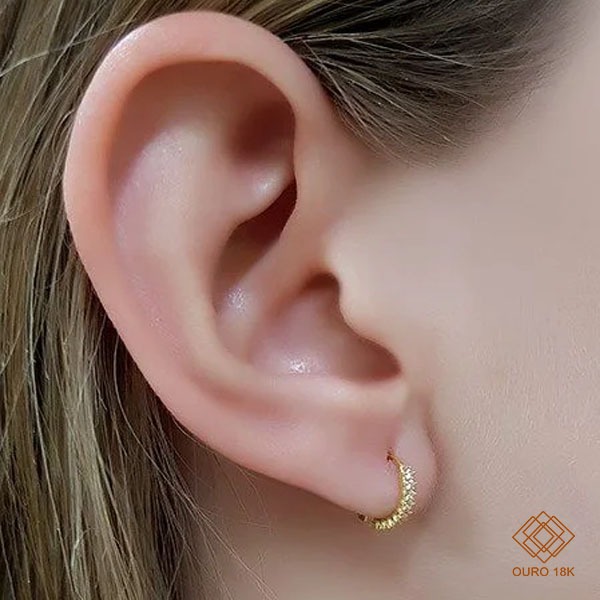 Brinco Argola Ouro 18k Zircônias