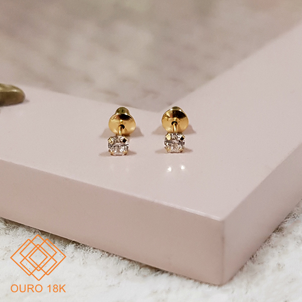 Brinco Ponto de Luz Ouro 18k Zircônia