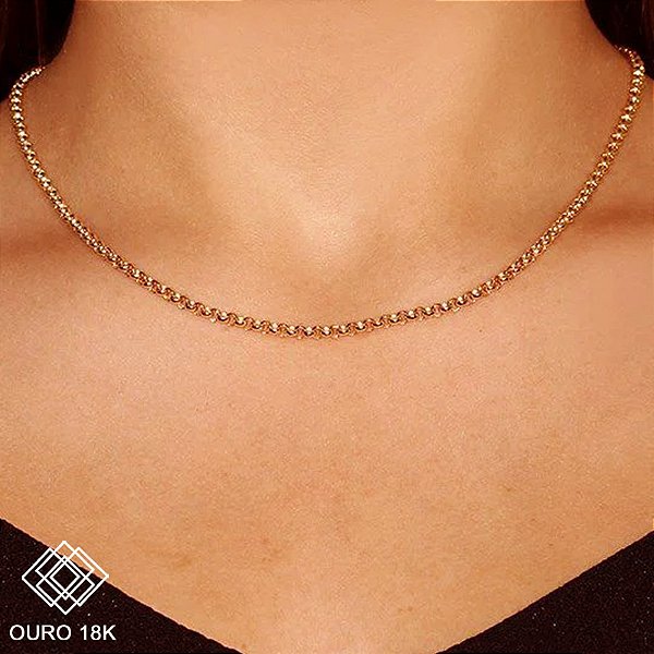 Cordão Elo Português Oco Ouro 18k - 45cm