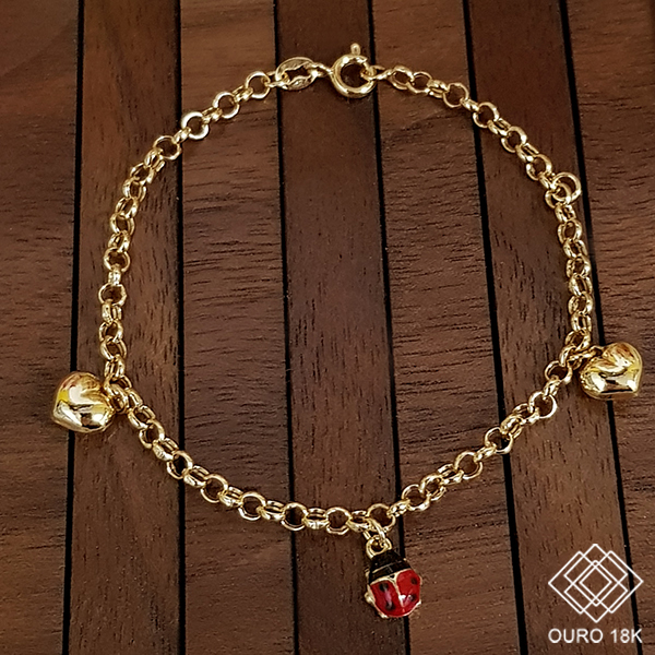 Pulseira Infantil Joaninha Ouro 18k