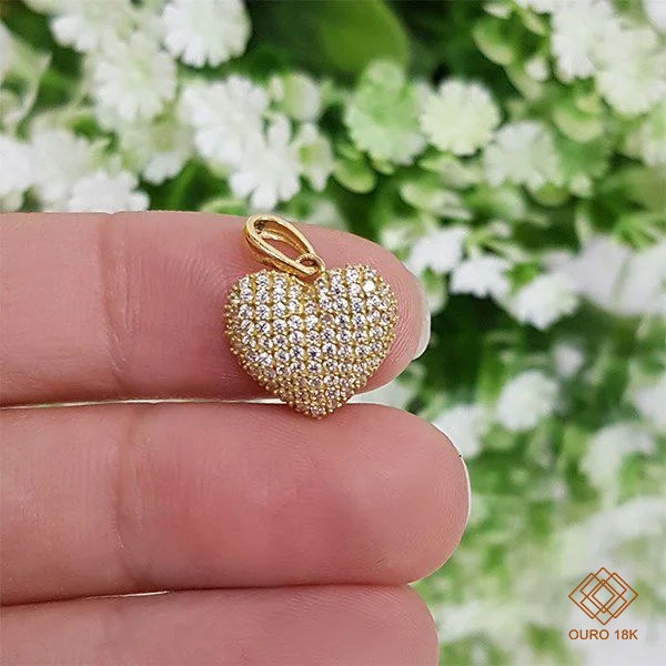 Pingente Coração Ouro 18k Zircônias