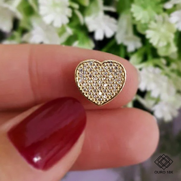 Pingente Coração Ouro 18k Zircônias
