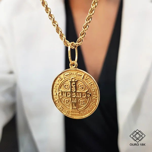 Pingente Medalha São Bento Ouro 18k Grande