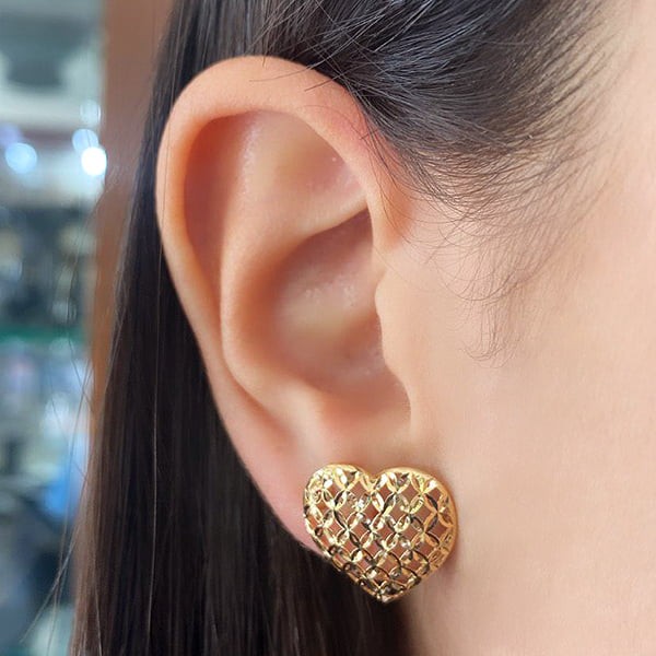 Brinco Coração Diamantado Ouro 18k