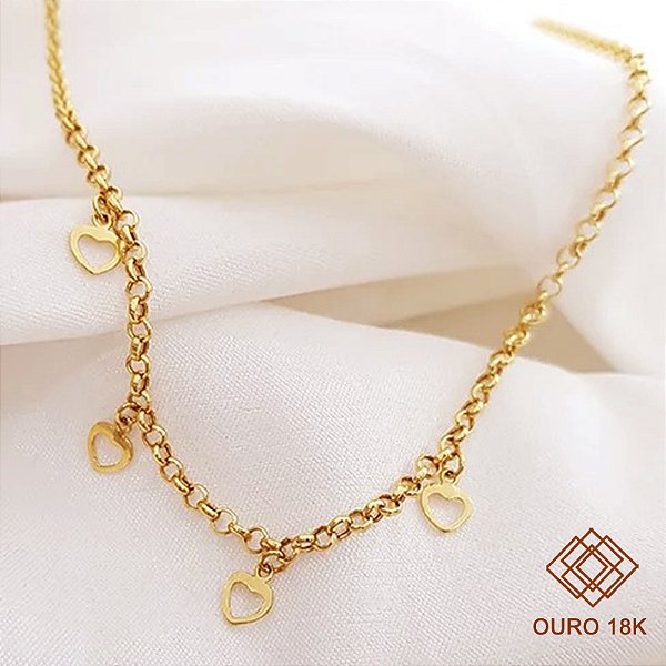 Gargantilha Choker Corações Ouro 18k