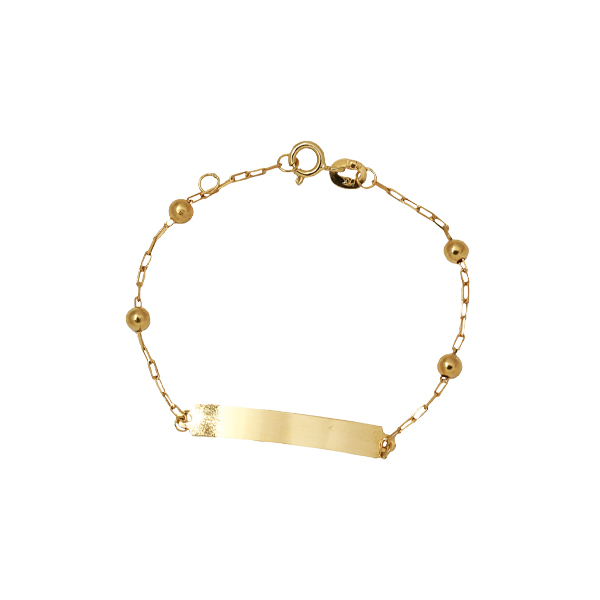 Pulseira Infantil Plaquinha com Esferas Ouro 18k