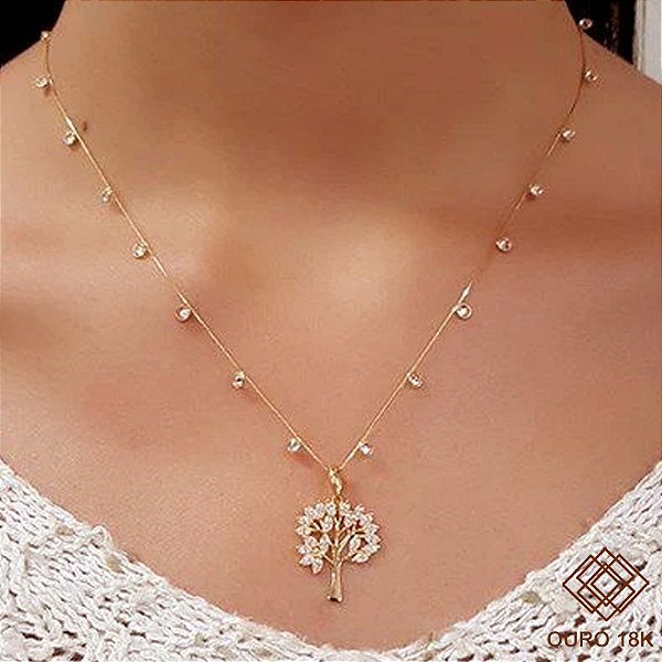 Kit Cordão Ouro 18k + Pingente Árvore da Vida Ouro 18k