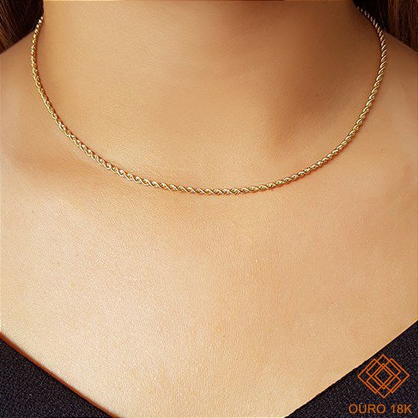 Cordão Cabo de Aço Ouro 18k - 45cm