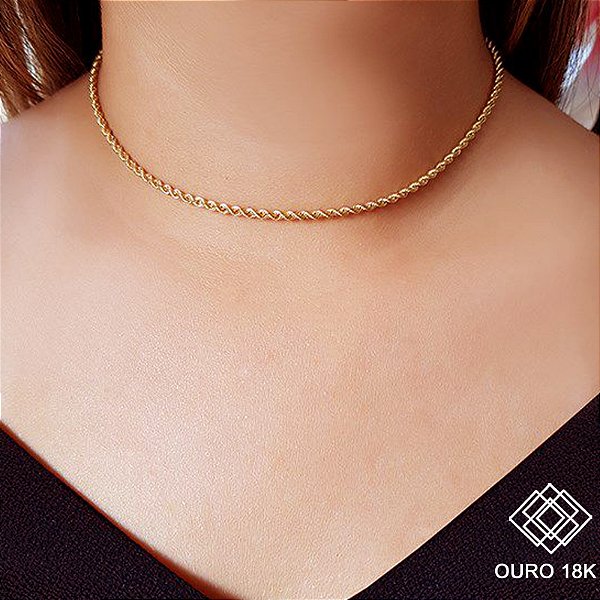 Cordão Cabo de Aço Ouro 18k - 40cm