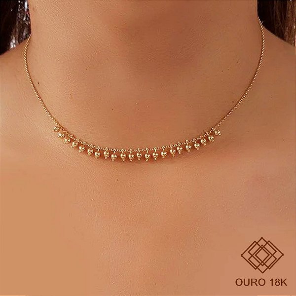 Gargantilha Choker Esferas Ouro 18k