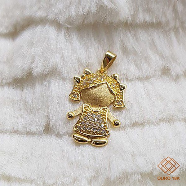 Pingente Menina Ouro 18k Zircônias