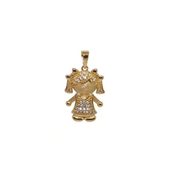 Pingente Menina Ouro 18k Zircônias