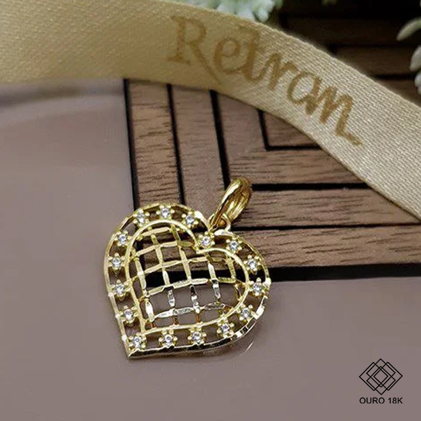 Pingente Coração Ouro 18k Zircônias