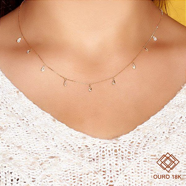 Gargantilha Ouro 18k Zircônias