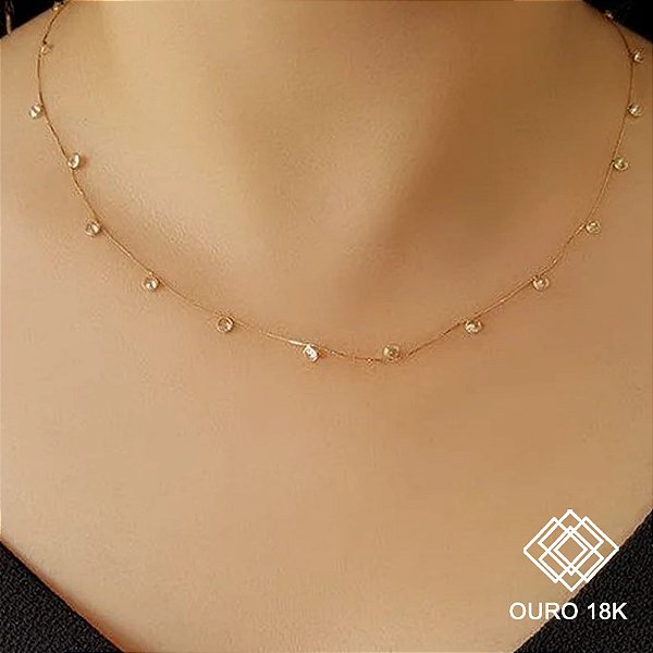 Gargantilha Ouro 18k Zircônias