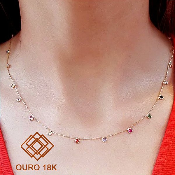 Gargantilha Ouro 18k Zircônias Coloridas