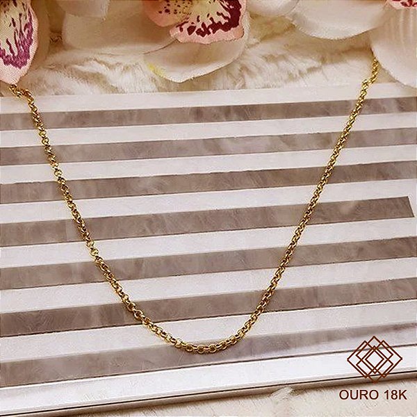 Cordão Elo Português Oco Ouro 18k - 45cm
