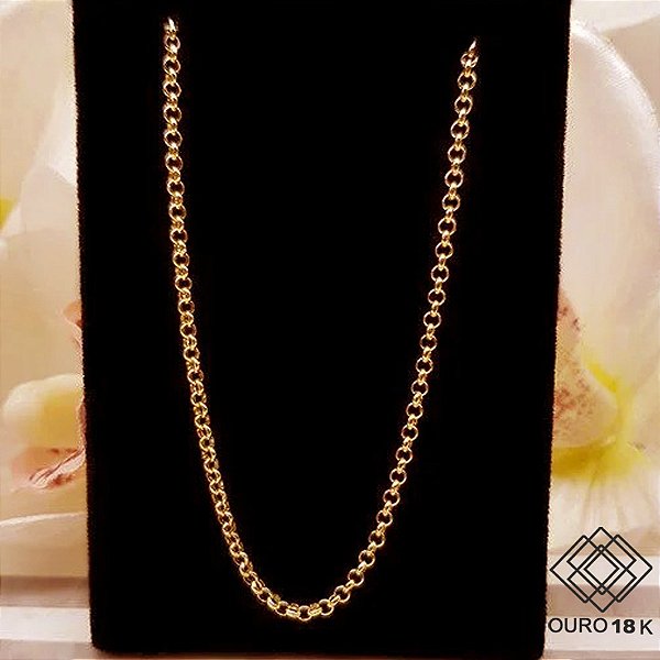Cordão Elo Português Oco Ouro 18k - 45cm