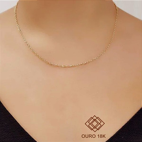 Cordão Elo Português Oco Ouro 18k - 45cm