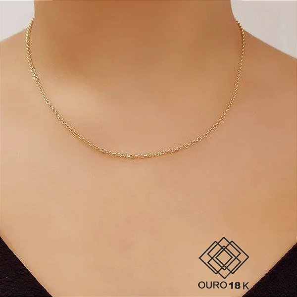 Cordão Elo Português Oco Ouro 18k - 45cm