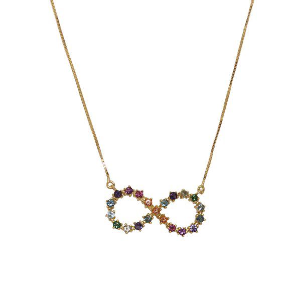 Gargantilha Infinito Ouro 18k Pedras Naturais
