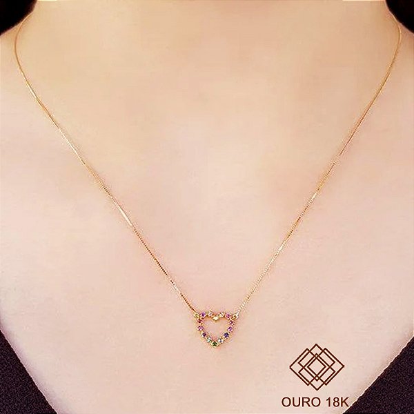 Gargantilha Coração Ouro 18k Pedras Naturais