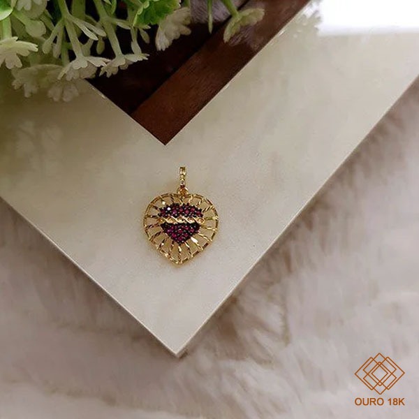 Pingente Coração Ouro 18k Zircônias