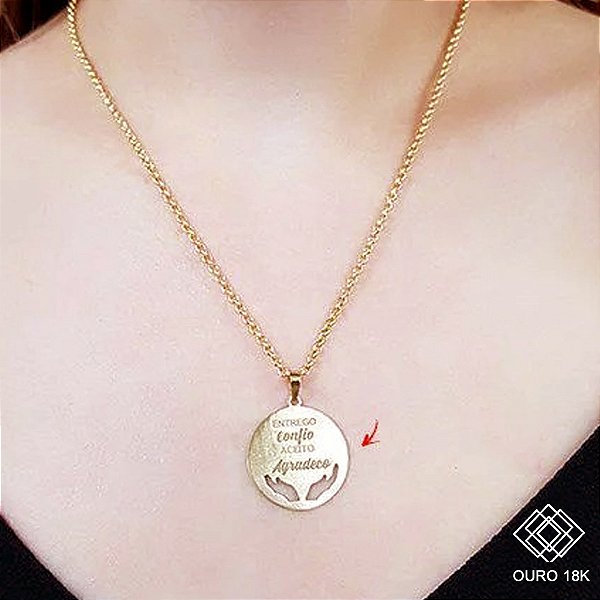 Pingente Medalha Entrego Confio Aceito Agradeço Ouro 18k