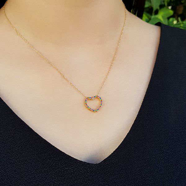 Kit Cordão + Pingente Coração Ouro 18k Zircônias