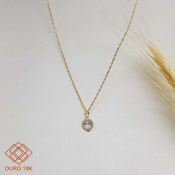 Kit Cordão + Pingente Coração Zircônia Ouro 18k