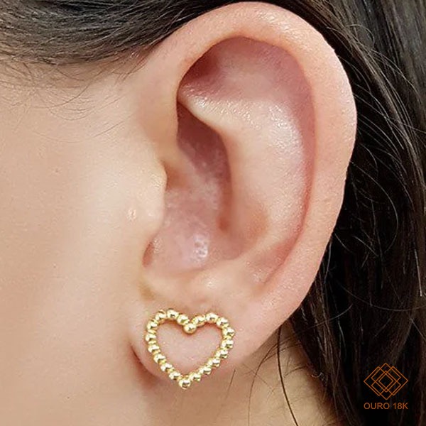 Brinco Coração Ouro 18k