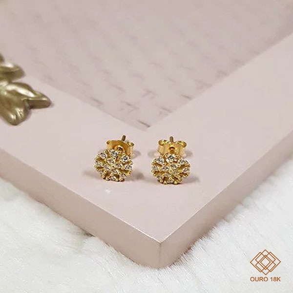 Brinco Chuveiro Ouro 18k Zircônias