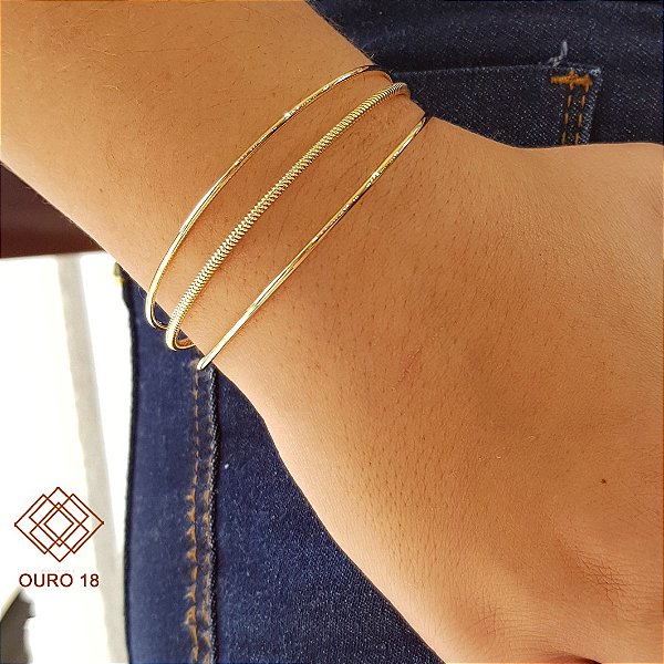 Bracelete 3 Aros Ouro 18k