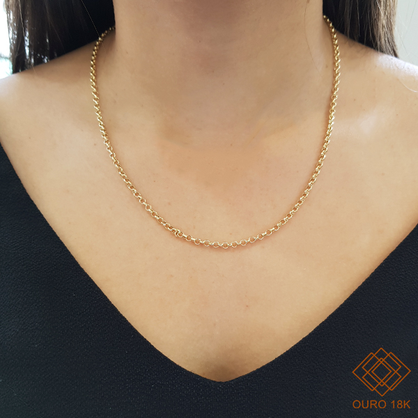 Cordão Elo Português Oco Ouro 18k - 50cm