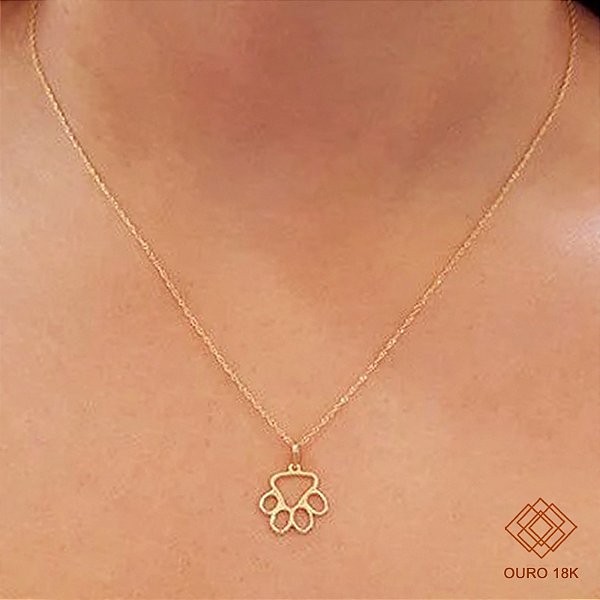 Kit Cordão Ouro 18k + Pingente Pata Ouro 18k Pet Love