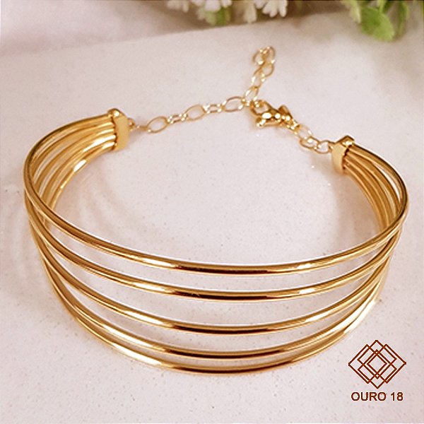 Bracelete Bold 5 Aros Ouro 18k